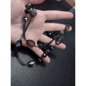 Susan Graver long black and gray double-stranded necklace